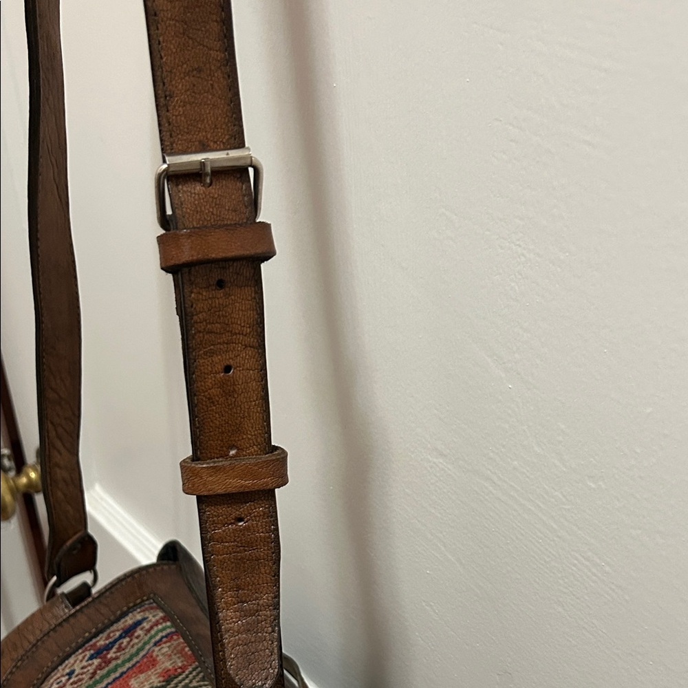 Moroccan Bag Brown Leather Green Suede Crossbody Camel Inlay Bohemian Festival - Picture 7 of 12